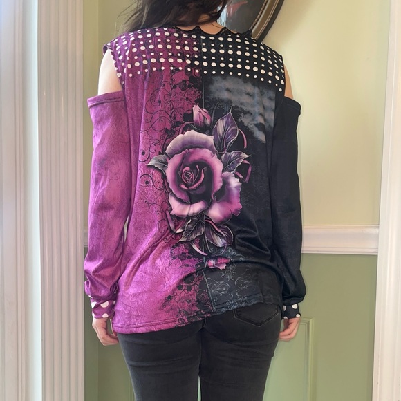 SHEIN purple flower cold shoulder lace top - Picture 2 of 3